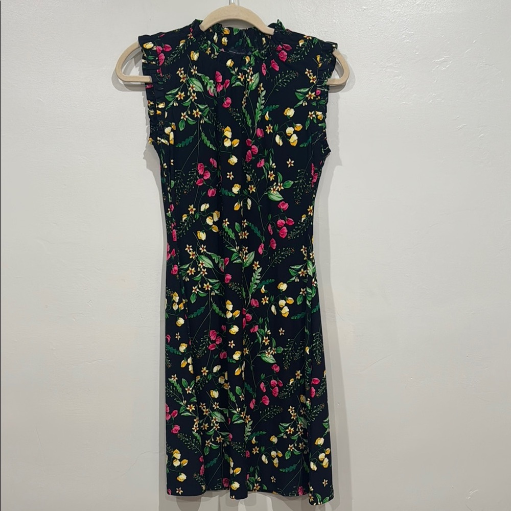 Tommy Hilfiger NWT Floral Sleeveless Ruffle Neck Jersey Dress Multicolor Accents
